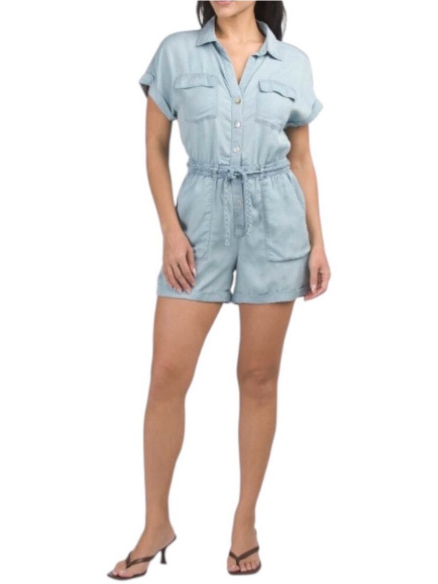 Nwt Nicole Miller Button-Front Romper With Self Tie Braided Belt Size 12